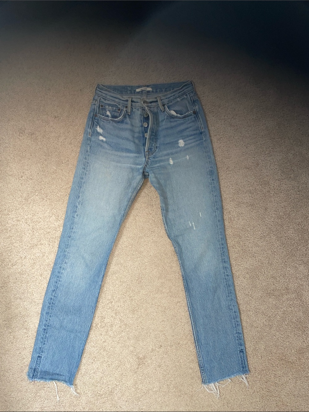 GRLFRND Light Blue Button-Fly Straight Jeans